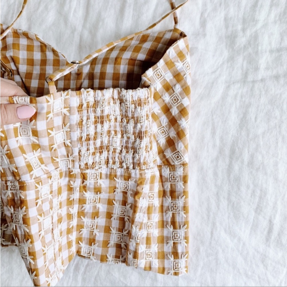 Anthropologie Maeve Gingham Crop Top EUC Embroidered Floral Smocked Tank Corset - Picture 7 of 11